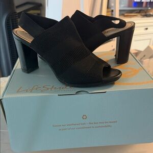Life Stride Black Open-Toe Heels